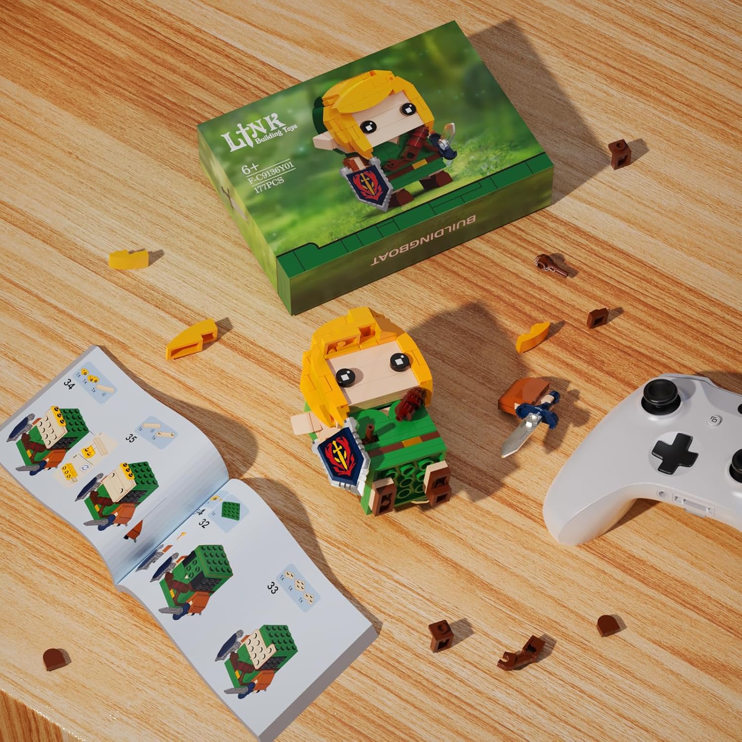 Juego de construcción de enlaces, figura de eslabones con espada maestra y escudo Hylian, grandes regalos de juguetes para fanáticos, niños y