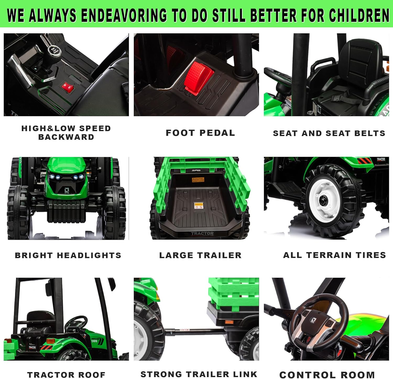 Tractor de conducción para niños de 24 V, tractor de equitación 3 en 1 con remolque y cargador frontal, Power Wheels 24 V, juguetes para niños y