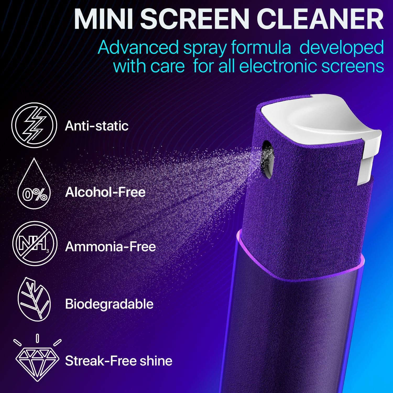Mini spray limpiador de pantalla  Limpiador de pantalla a prueba de dedos para teléfonos inteligentes, iPads, MacBooks, laptops, pantallas de
