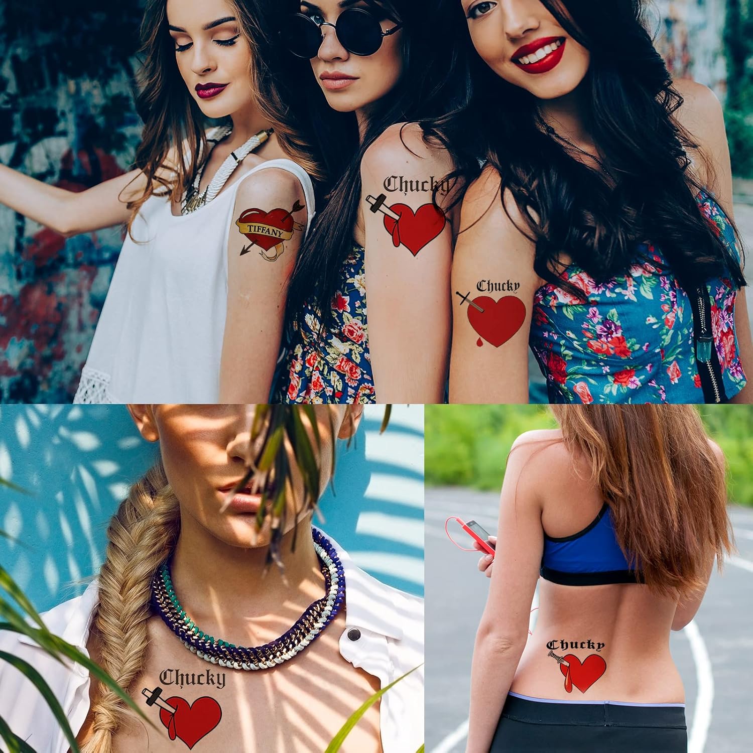 24 tatuajes de novia de Chucky, 4 estilos diferentes, tatuajes de Tiffany y calcomanías de Tucky, disfraz de Tiffany para novia de Chucky, perfecto