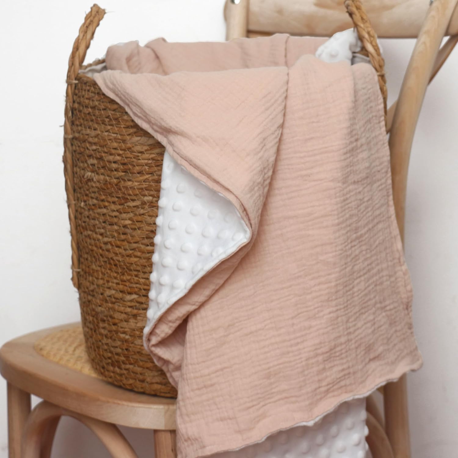 Manta de felpa suave de Minky para niños y niñas, unisex, con parte delantera de muselina de algodón y respaldo de forro polar punteado, mantas para