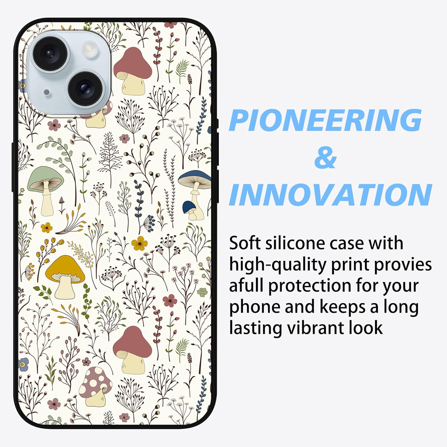MSEAANBK Funda de hongos para iPhone 15 Plus de 6.7 pulgadas, diseño de plantas silvestres para iPhone 15 Plus para mujeres, niñas y hombres, TPU