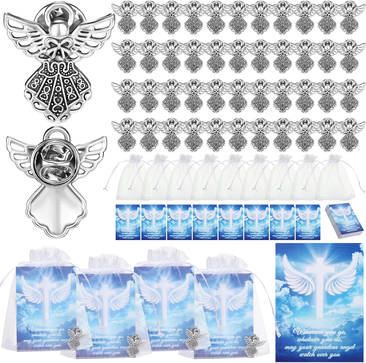 Sasylvia Juego de pines de ángel conmemorativo con signo de ángel, regalos de ángel para mujeres, tarjetas conmemorativas de guardián religioso,