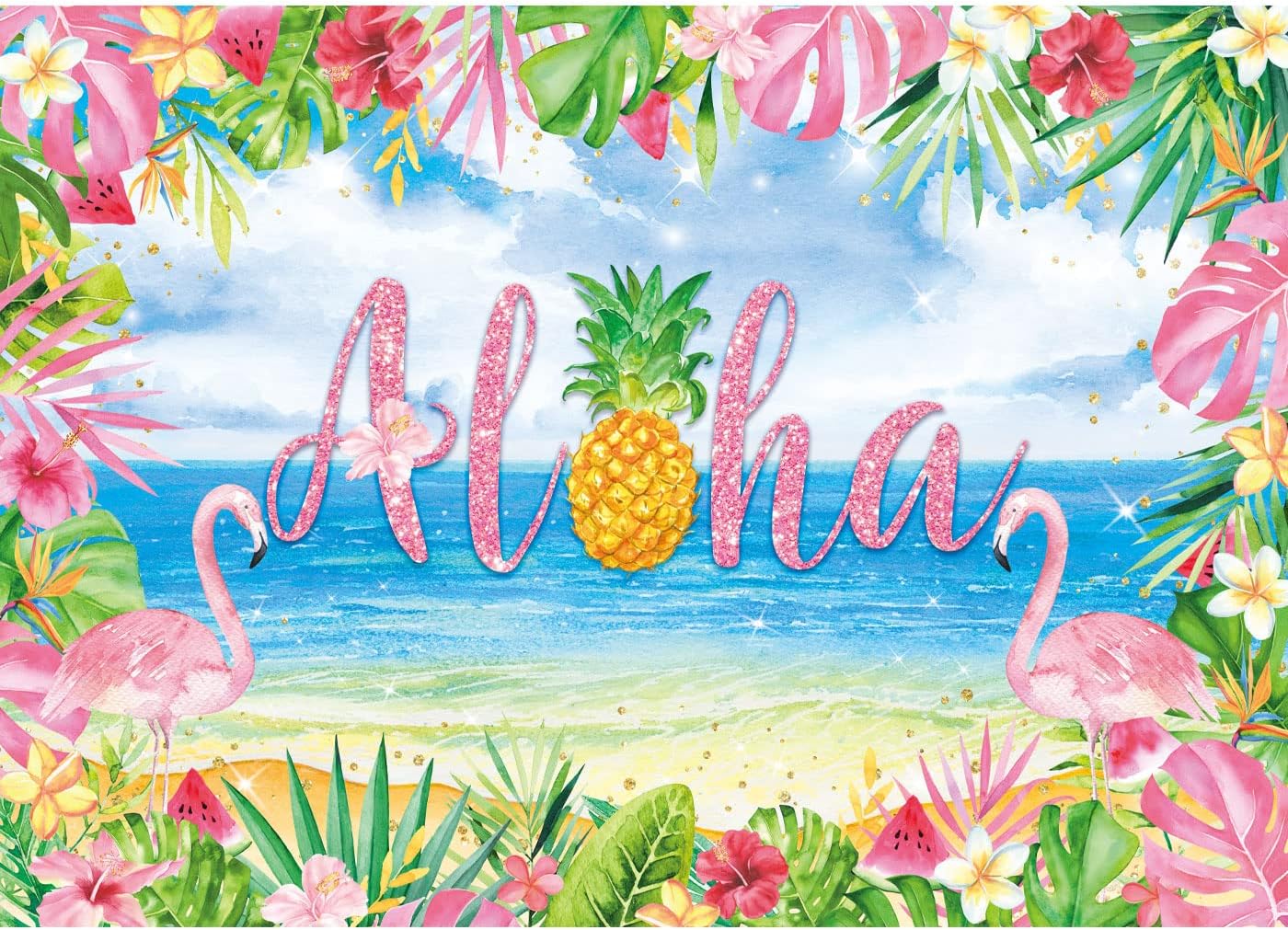 Maijoeyy Fondo rosa Aloha de 7 x 5 pies para fotografía de playa tropical de Hawaii, flamenco, Luau, cumpleaños, baby shower, fiesta, decoración