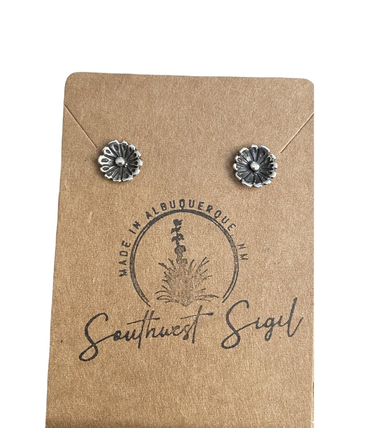 Beautiful Sterling Silver Southwest Blossom Flower Stud Earrings. Made in the heart of New Mexico.