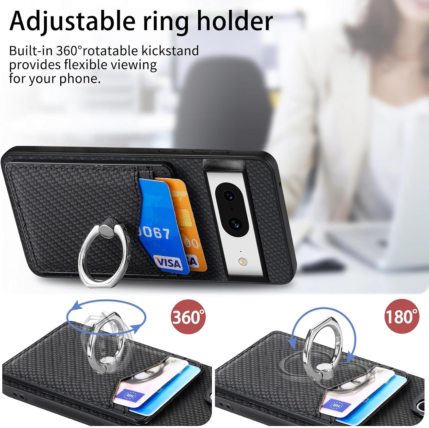 Asuwish Funda de teléfono para Google Pixel 8 5G con protector de pantalla de vidrio templado y soporte de anillo delgado, soporte para tarjeta de