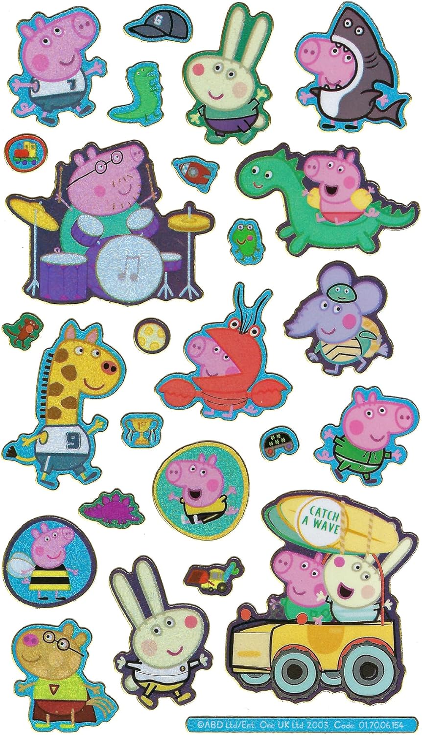 01.70.06.154 Peppa y George Pig Green – Pegatinas reutilizables brillantes, 7.7 in x 3.7 in