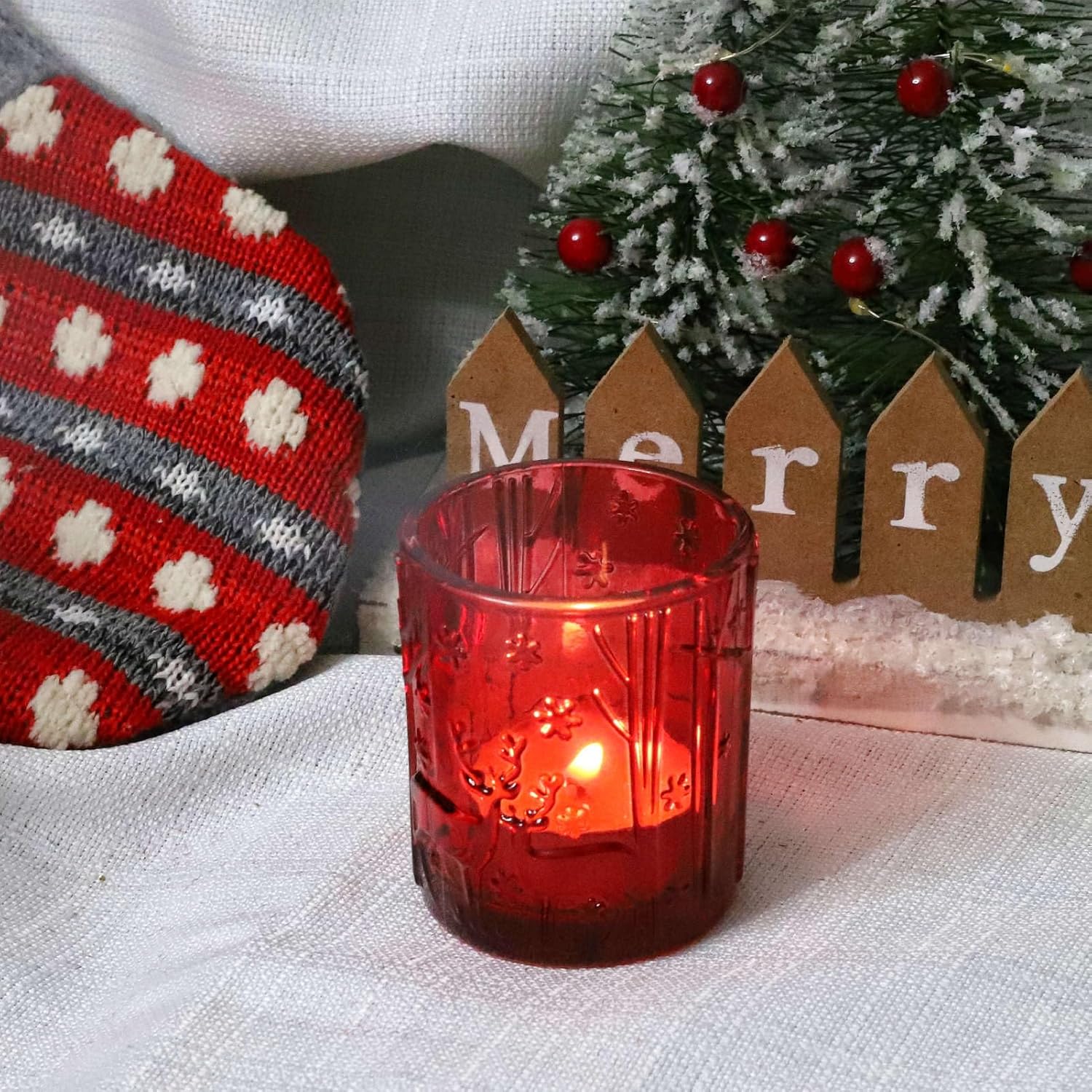 12 portavelas votivas de renos rojos, portavelas de Navidad, centro de mesa de festival, velas de té de vidrio para fiesta de Navidad, vacaciones,