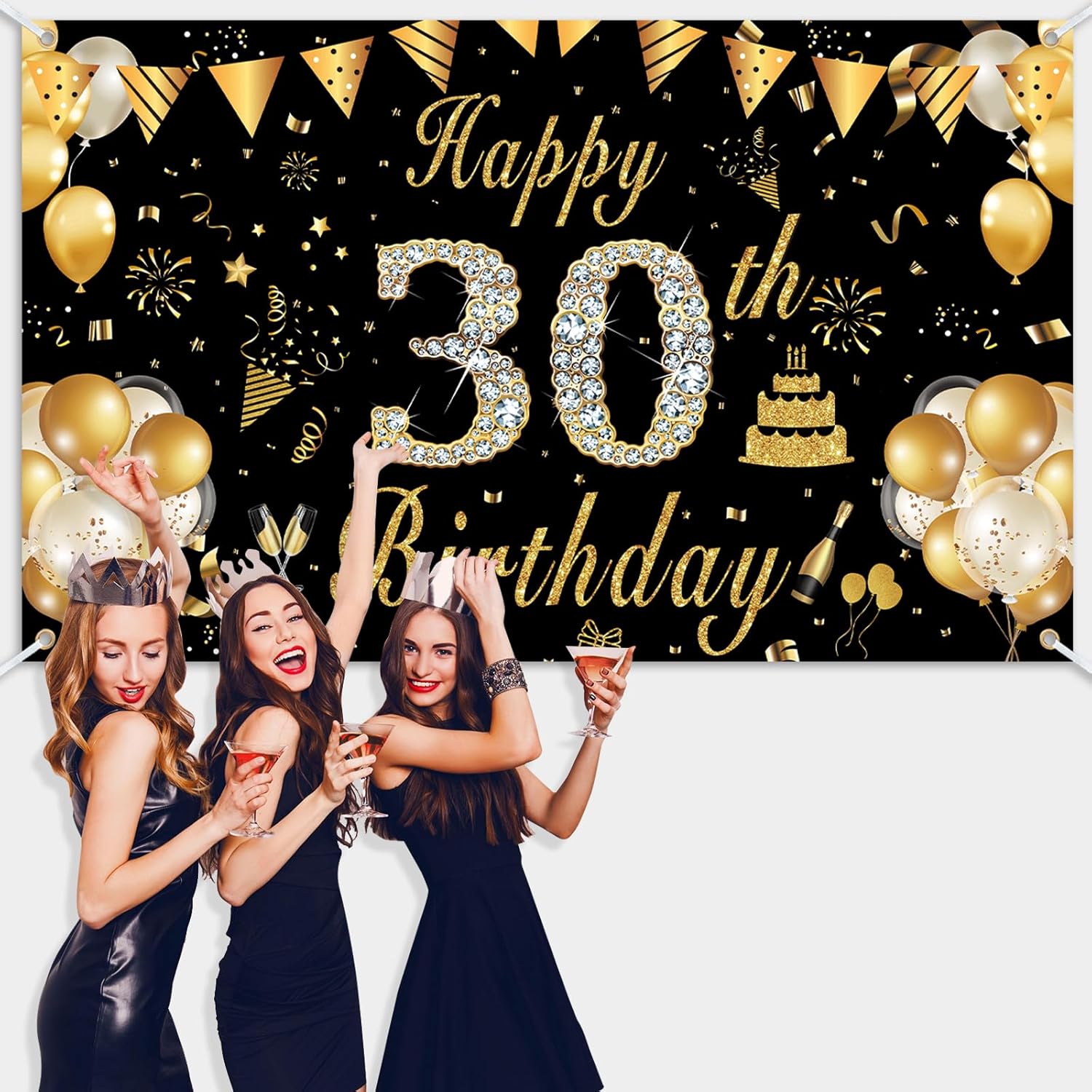 Cartel de cumpleaños, telón de fondo de letreros de feliz cumpleaños 30, decoración de cumpleaños para mujer, decoraciones de fiesta temática de