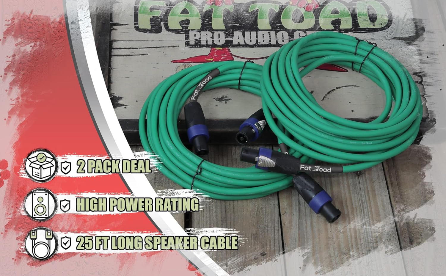 Cables Speakon a Speakon (paquete de 2) Cable PA de audio profesional DJ Pro de 25 pies con conector de bloqueo giratorio  Cable de 12 AWG para