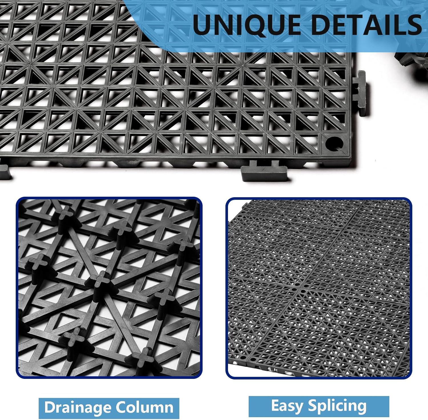 Azulejos de drenaje entrelazados de 12 x 12 pulgadas, paquete de 12 azulejos de drenaje antideslizantes para pisos, tapetes modulares de empalme de