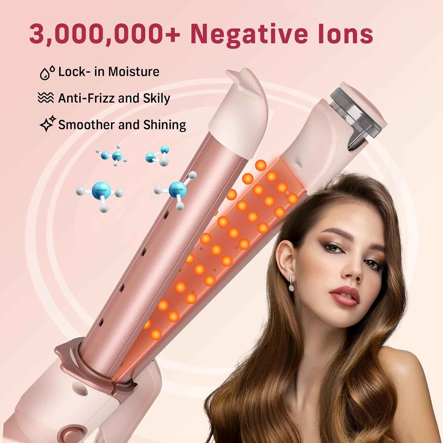 QUICO Rizador profesional 2 en 1 y alisador de pelo de vapor, varita de cerámica de 1 pulgada, con iones negativos, 330360390420F, memoria de