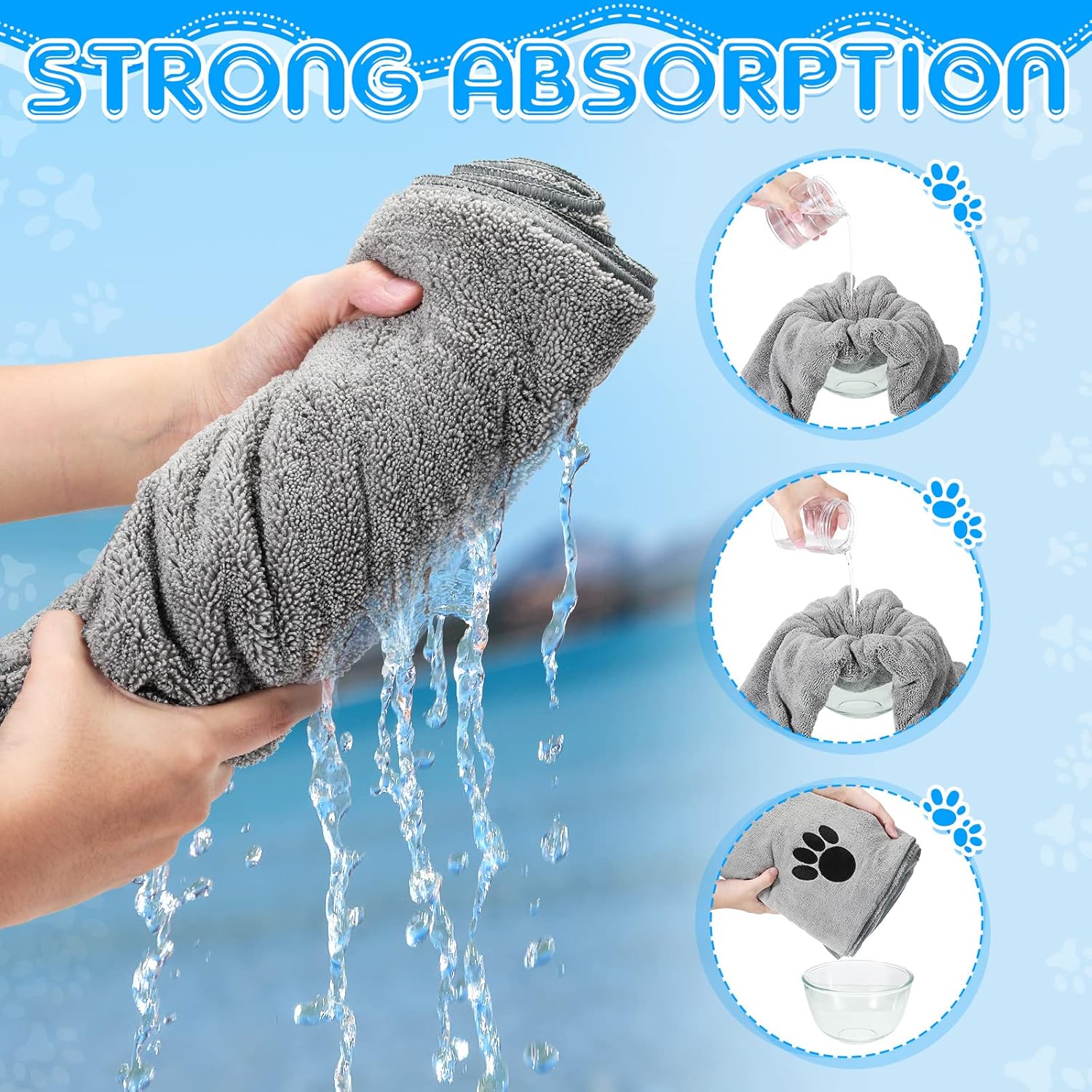 Chumia Paquete de 4 toallas absorbentes de aseo para mascotas, toallas para secar perros, toallas de microfibra suave de secado rápido, toalla de