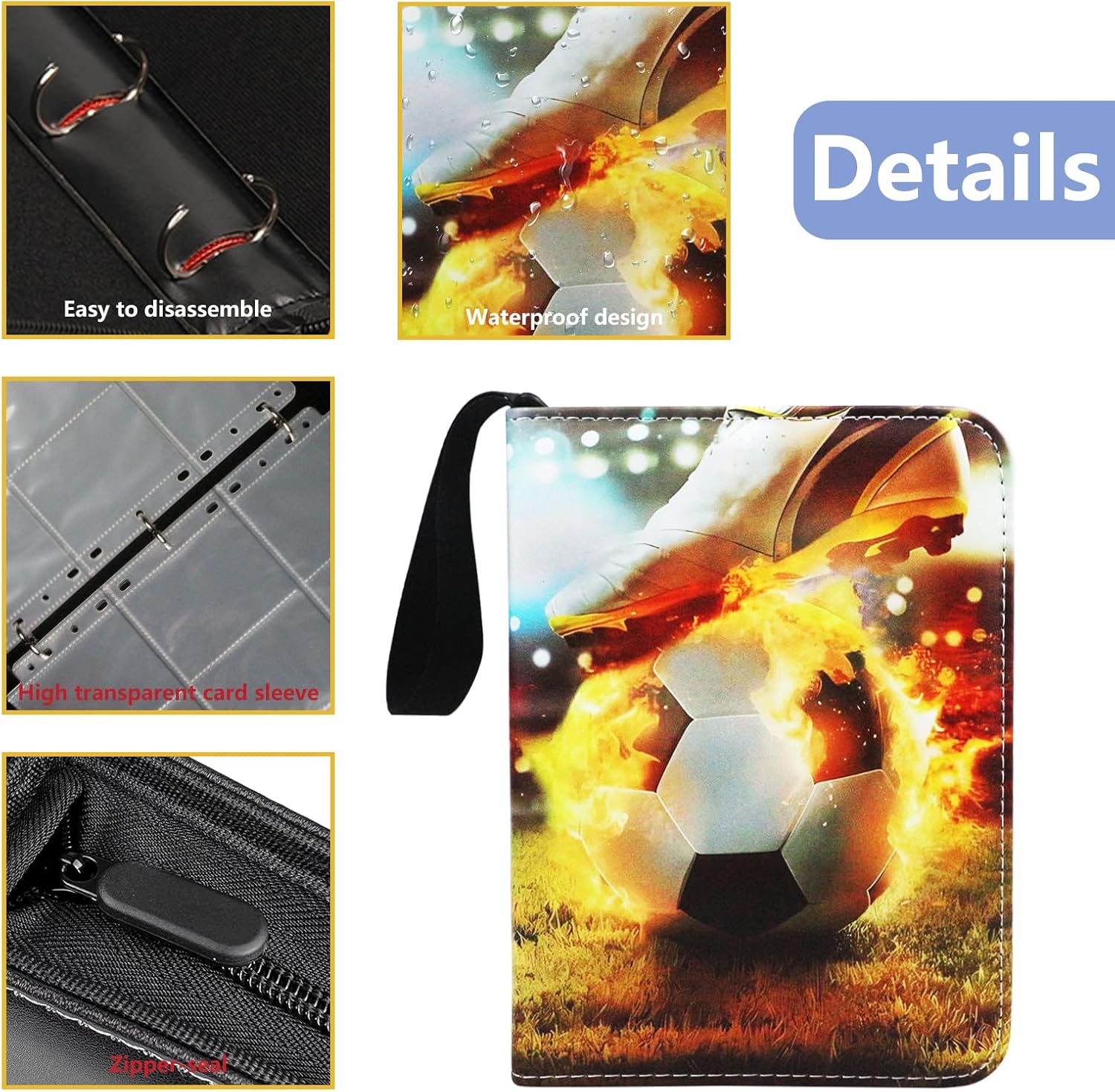 Carpeta de tarjetas con 4 bolsillos para 400 tarjetas con 50 fundas extraíbles, carpeta de tarjetas intercambiables, carpeta de tarjetas deportivas,
