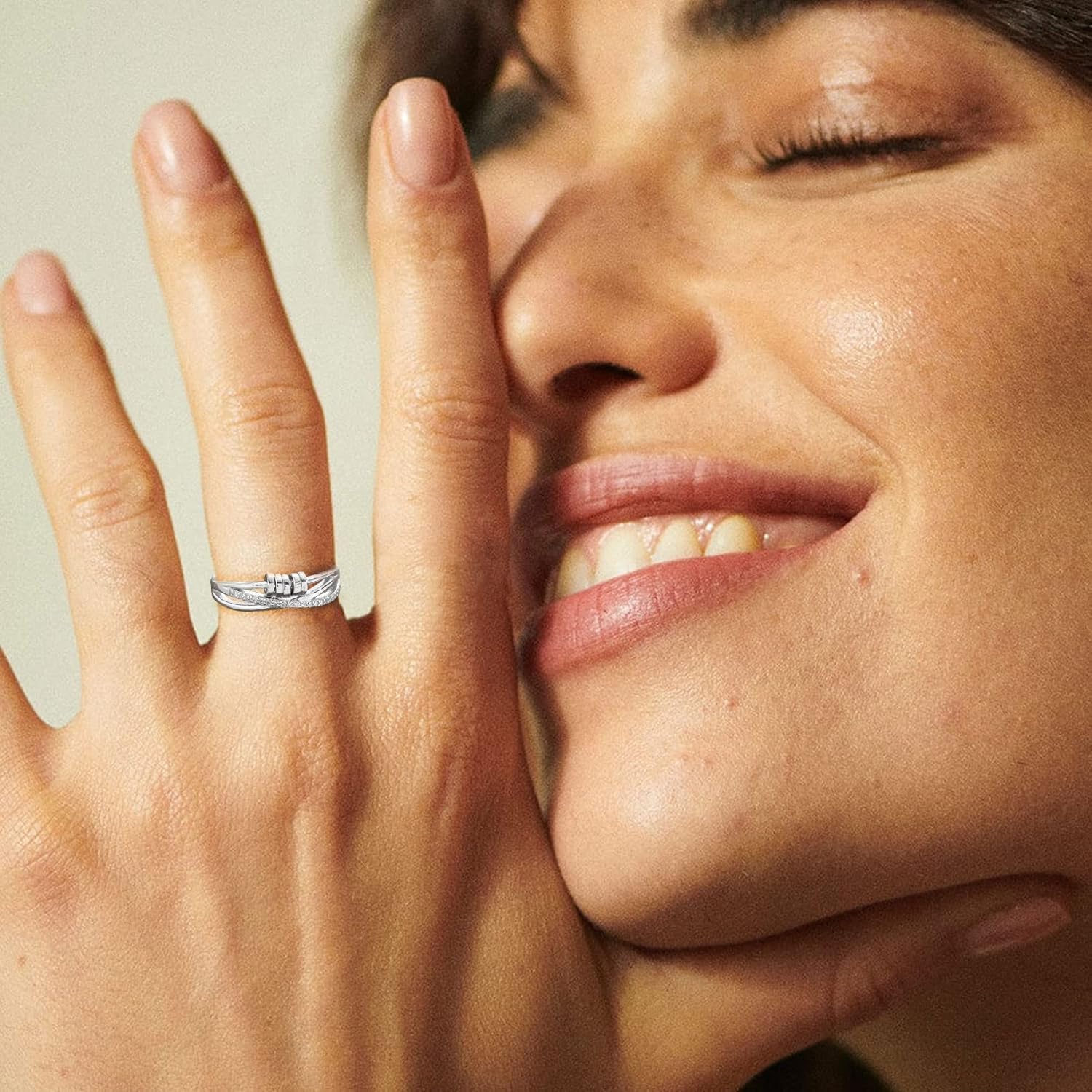 PABBEU Anillo de ansiedad para mujer, plata de ley 925, con circonita cúbica, ajustable, para aliviar el estrés, anillo de ansiedad para niñas y