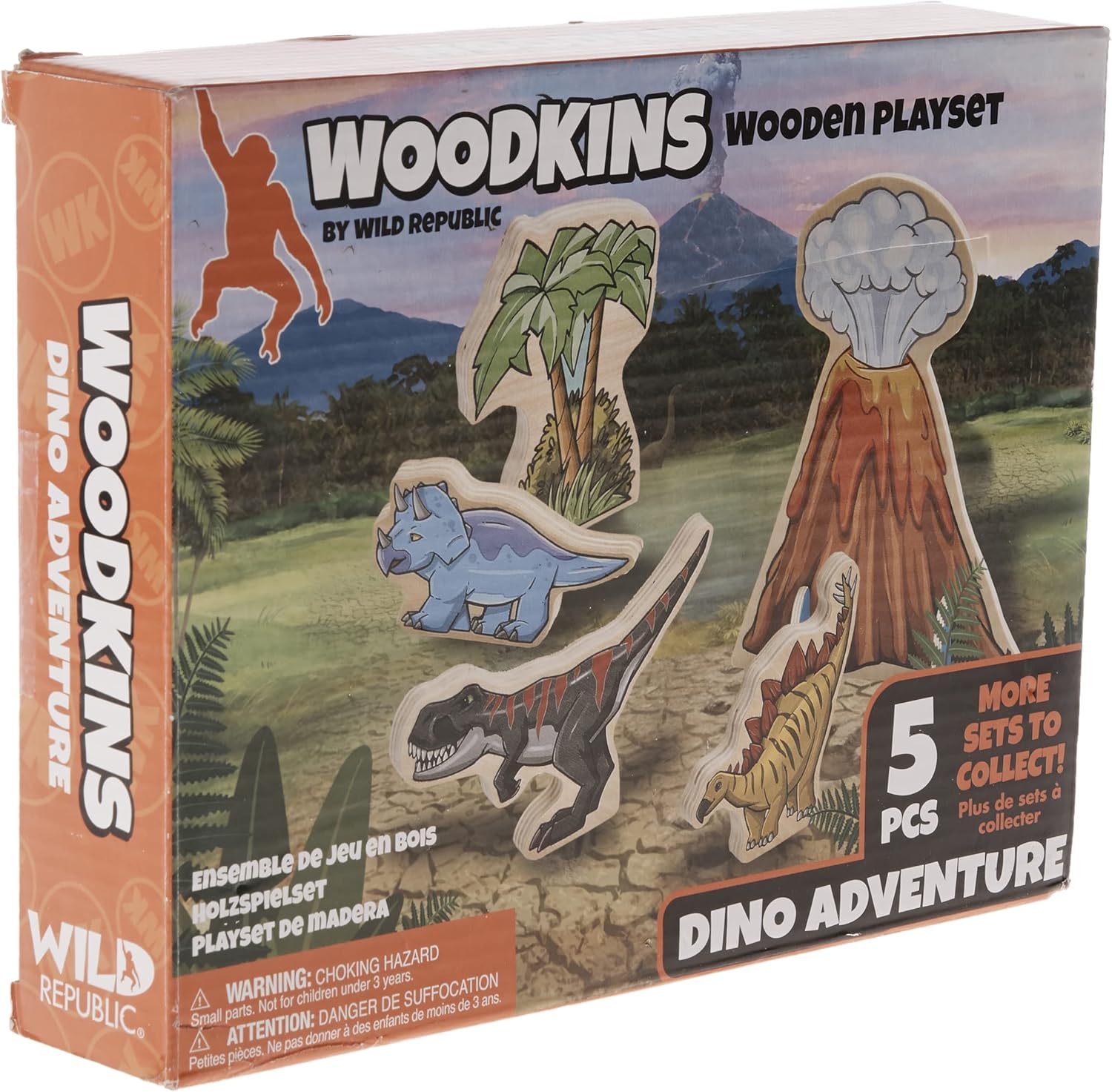 Wild Republic, Woodkins Dino – Juego de madera de dinosaurio, regalo para niños, ideal para juegos innovadores, respetuoso con el medio ambiente,