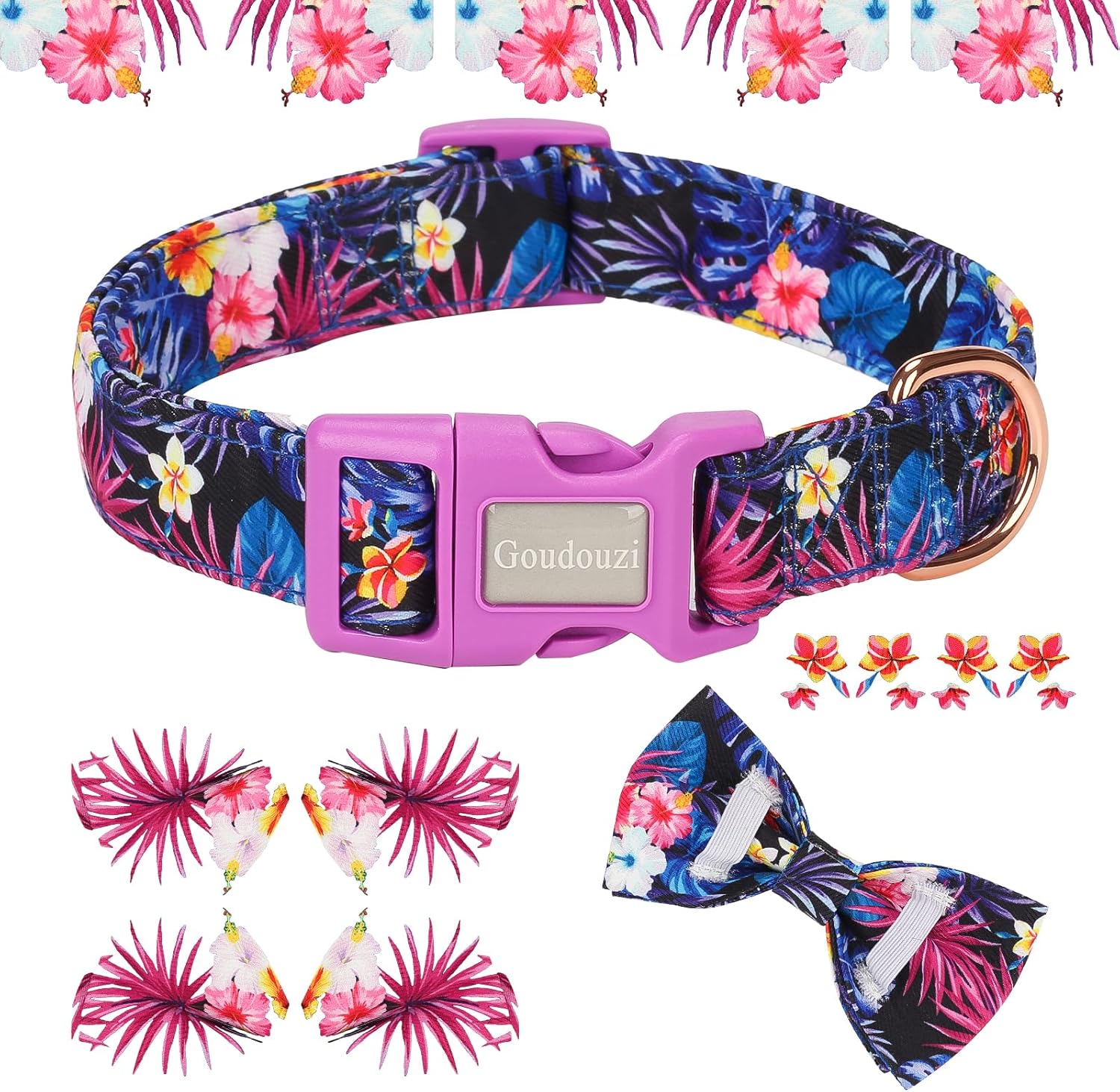 Collar de algodón suave con pajarita para perros, lindo collar de perro con pajarita, collar de tela ajustable con patrón floral, collares de