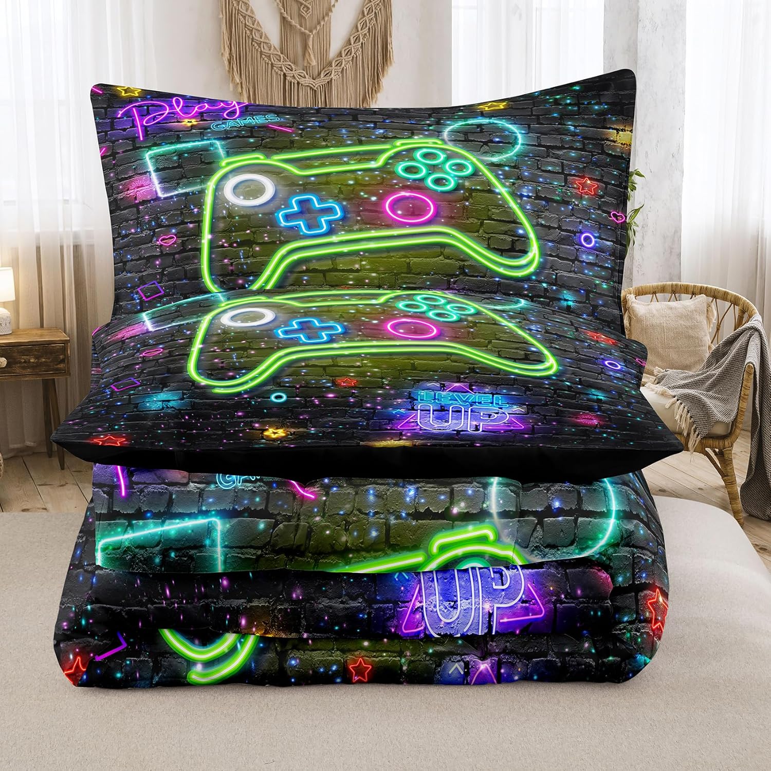 Juego de edredón para niños, juego de ropa de cama de tamaño matrimonial, juegos de edredón de juegos para niños, adolescentes y niños, edredón