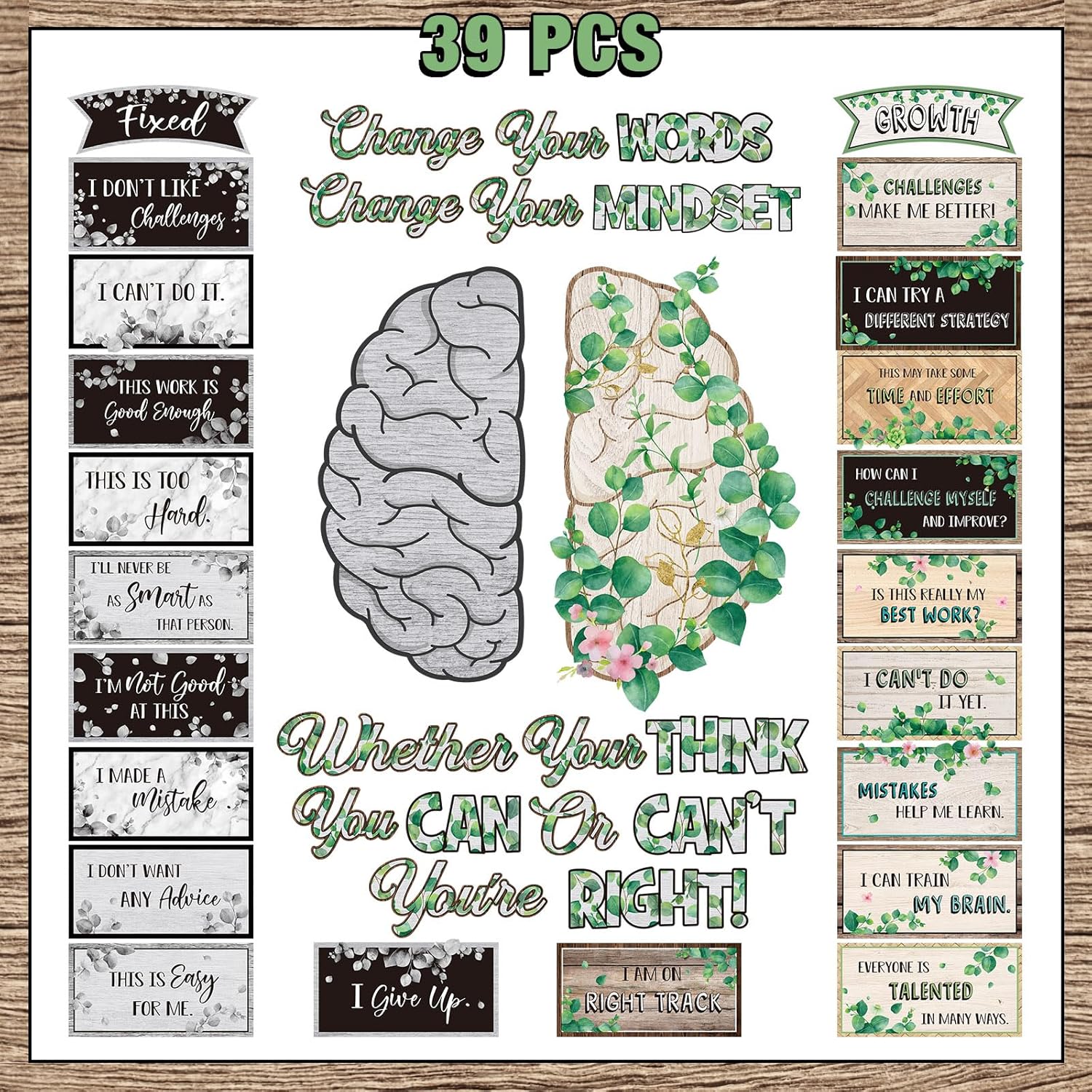 Tenare Mindset – Juego de pósteres motivacionales para cambiar tu mentalidad, refranes positivos, decoración inspiradora para el aula para