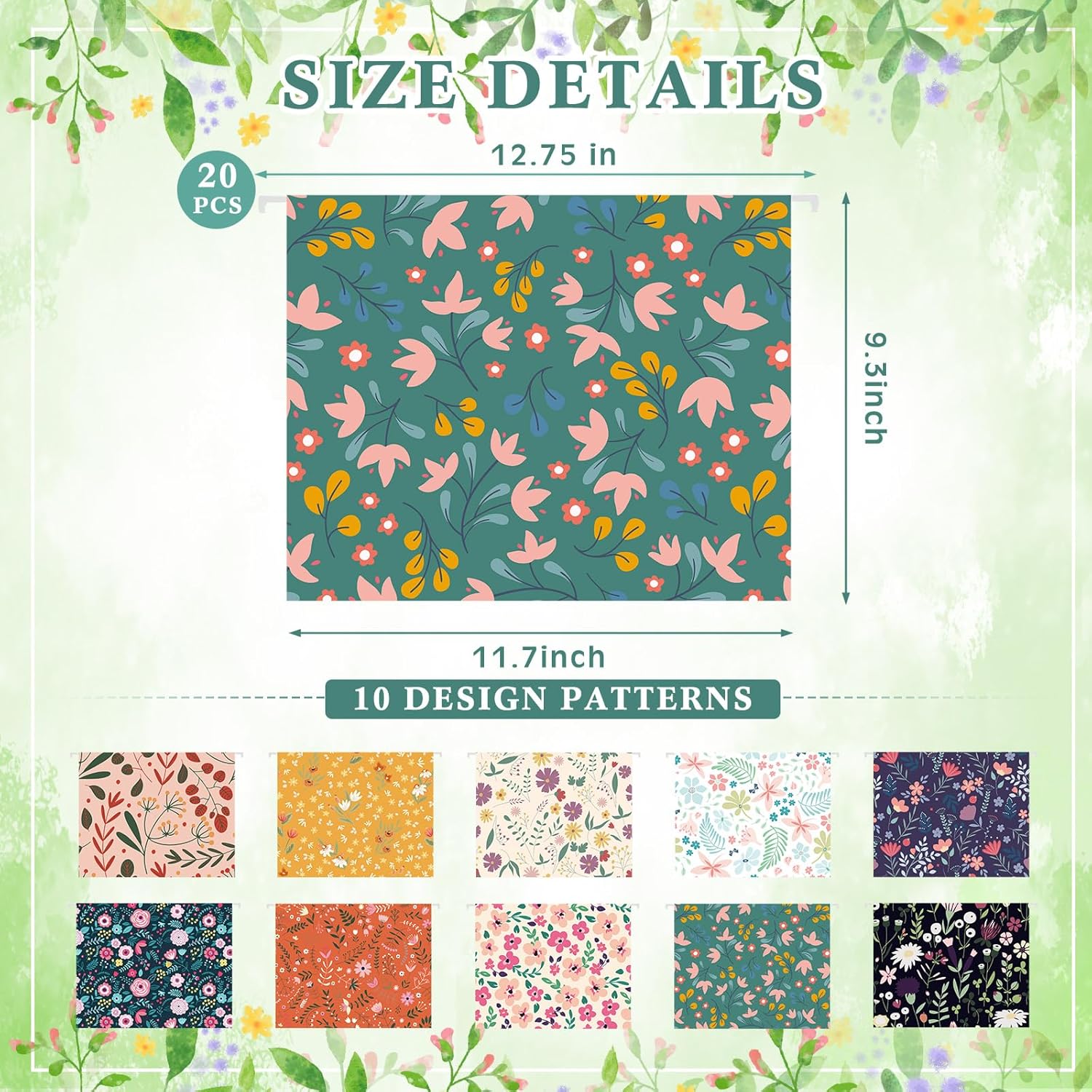 20 carpetas decorativas colgantes tamaño carta, bonitas carpetas de archivos de diseño, carpetas de archivos florales, organizador de carpetas de