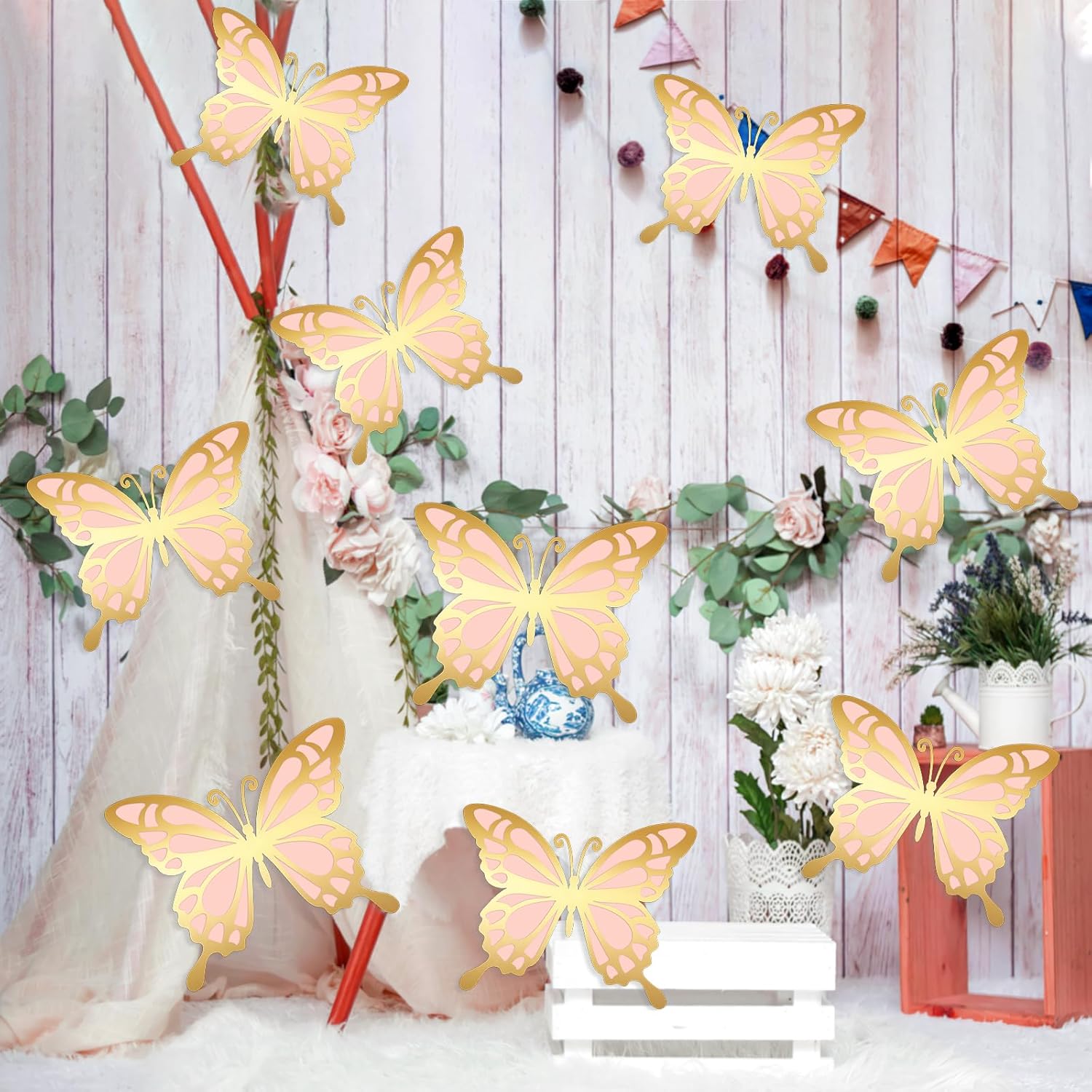 24 piezas de decoración de fiesta de mariposa grande 3D, decoración de pared de mariposa de papel de 2 capas de papel de mariposa gigante de