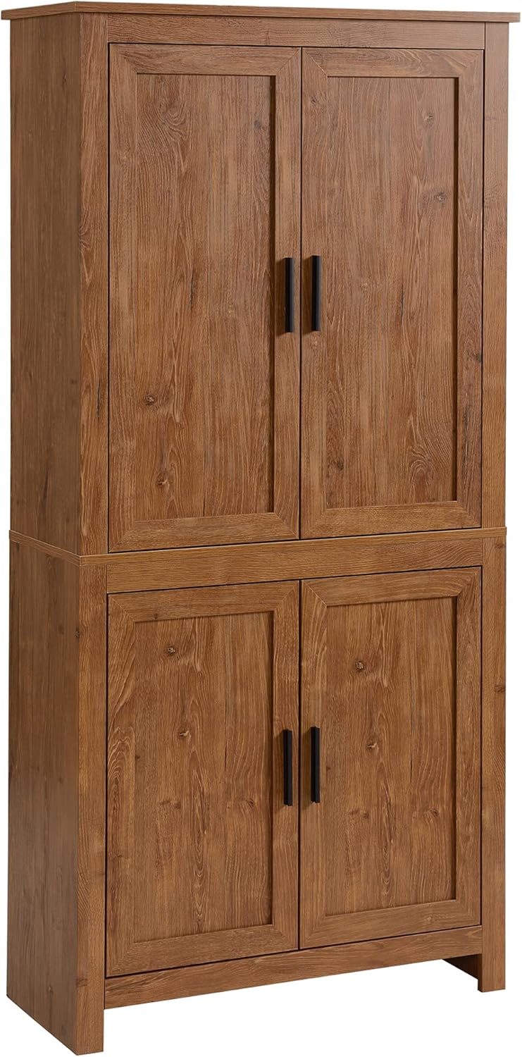 HOMCOM Despensa de cocina de 4 puertas de 64 pulgadas, armario de almacenamiento independiente con 3 estantes ajustables para cocina, comedor o sala