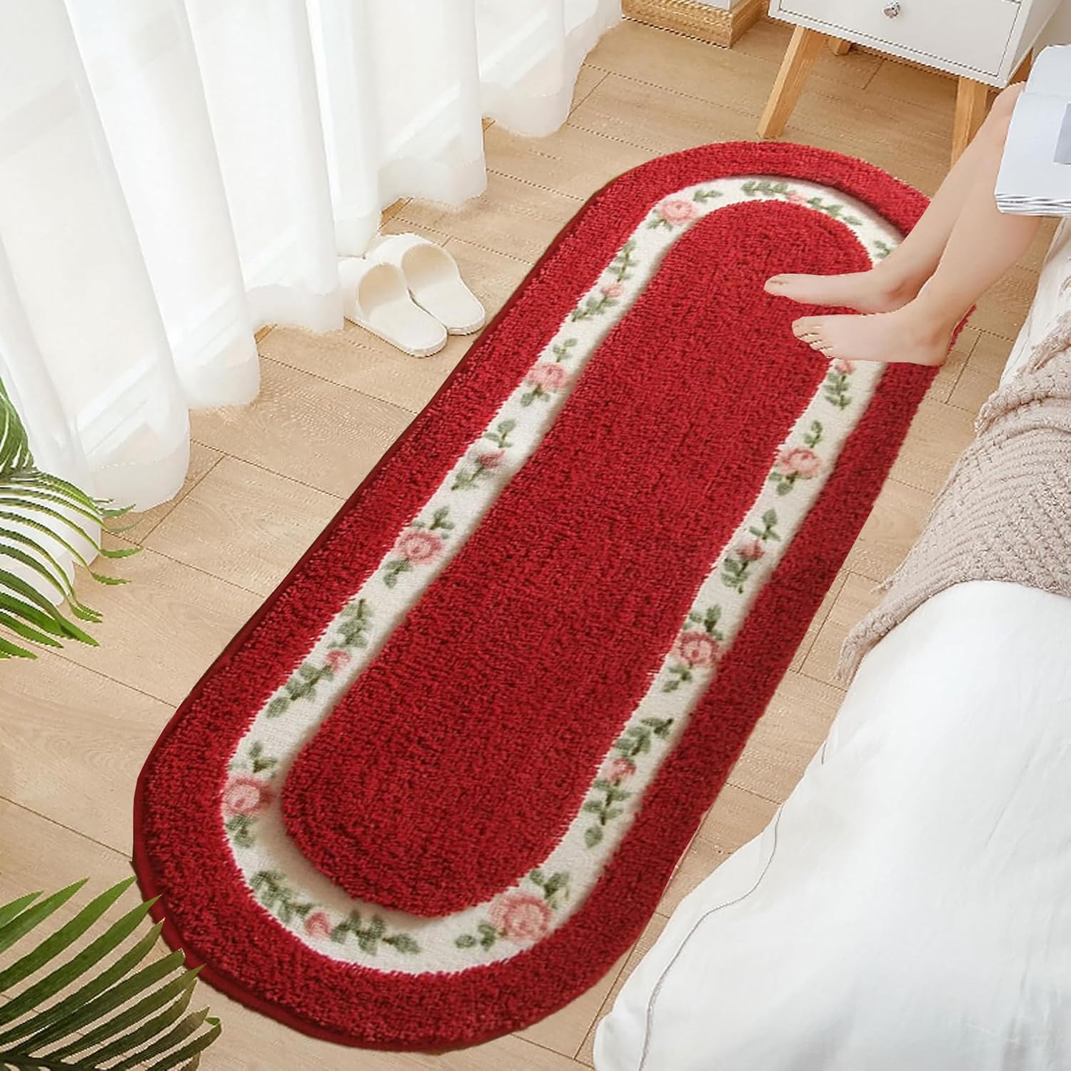 Alfombra de baño con diseño floral rojo para baño, alfombra de baño con flores, alfombra de bañera floral, alfombra de baño floral, alfombra de