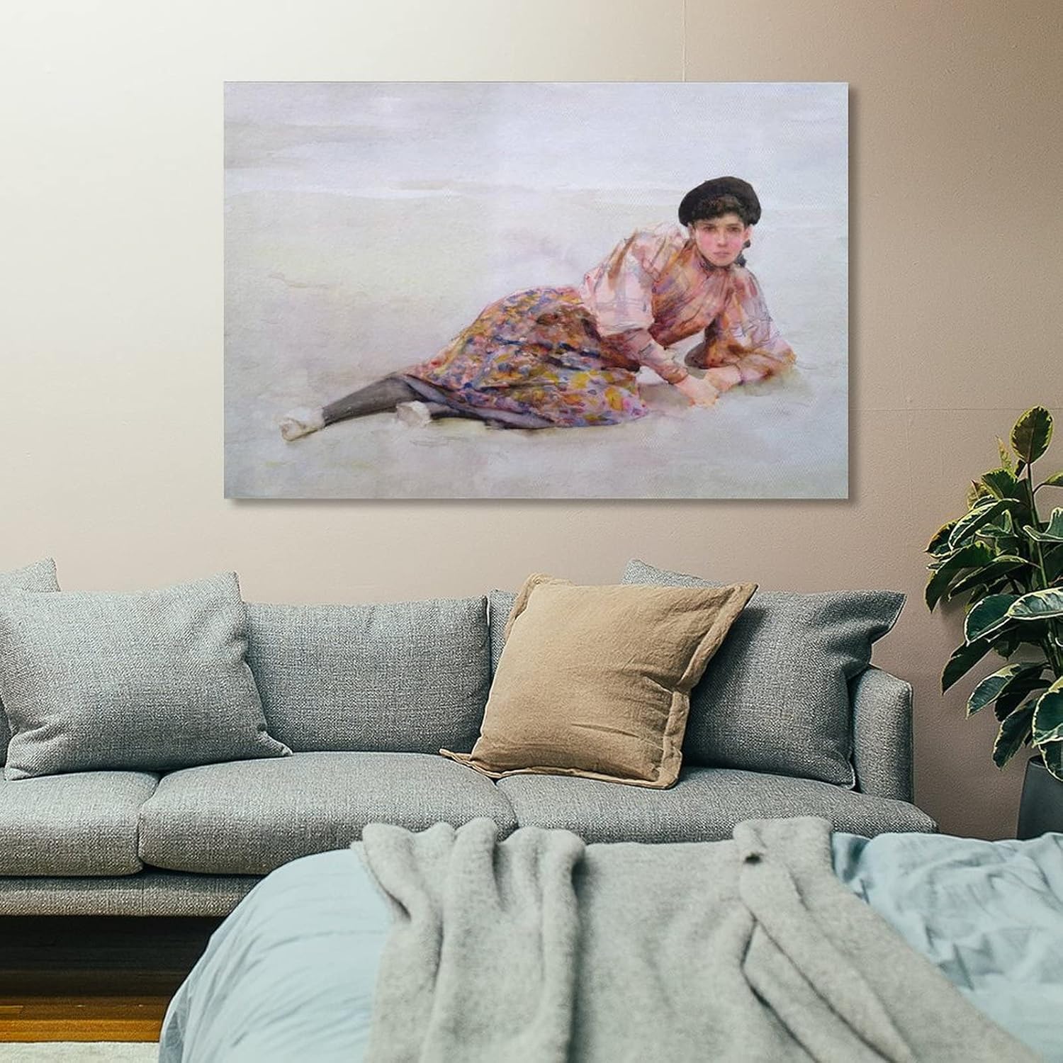 Henry Scott Tuke – Póster de niña en la playa, pintura decorativa, lienzo, arte de pared, póster de sala de estar, dormitorio, 16 x 24 pulgadas