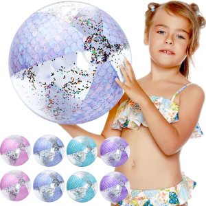 Honoson Bola de playa de sirena de 12 pulgadas, bola de playa inflable gigante con purpurina, bola de playa con purpurina, regalos de fiesta de Honoson Bola de playa de sirena de 12 pulgadas, bola de playa inflable gigante con purpurina, bola de playa con purpurina, regalos de fiesta de