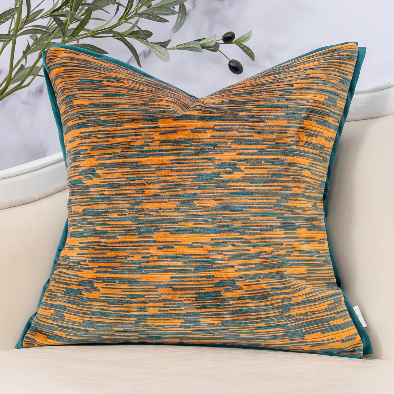 Yangest Funda de almohada de terciopelo a rayas verdes, moderna y lujosa, funda de cojín neutra para sofá, dormitorio, sala de estar, decoración del