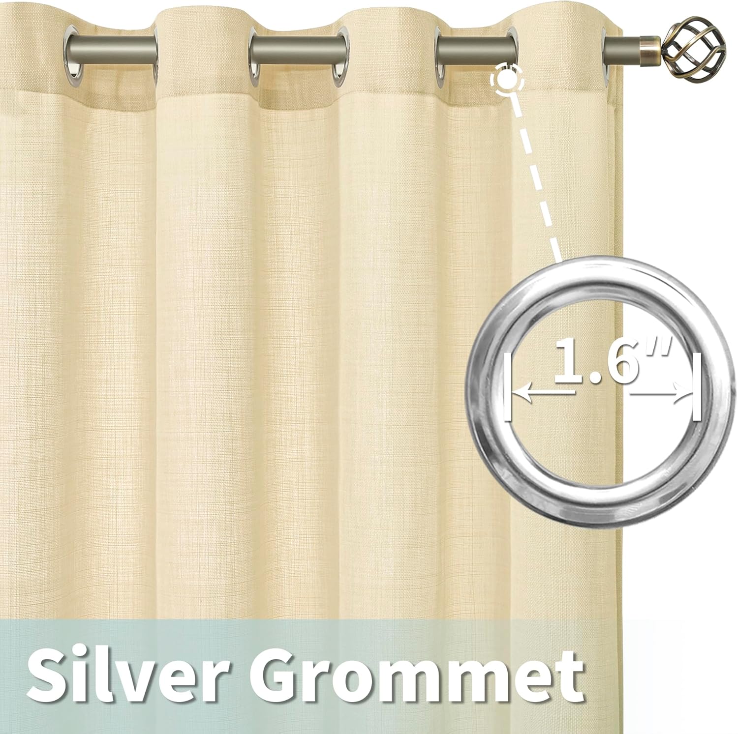 LAMIT Cortinas de lino para dormitorio, cortinas de lino grueso con ojales, filtrantes de luz, cortinas naturales semitransparentes para sala de