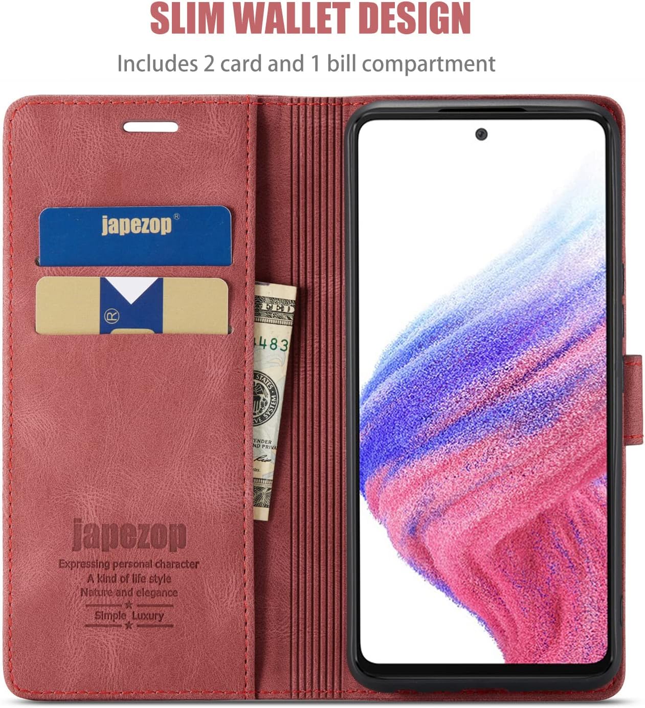 Funda para Samsung Galaxy A53 5G, Samsung Galaxy A53 5G con tarjetero bloqueo RFID atril magnético, funda de cuero con tapa para Samsung Galaxy A53