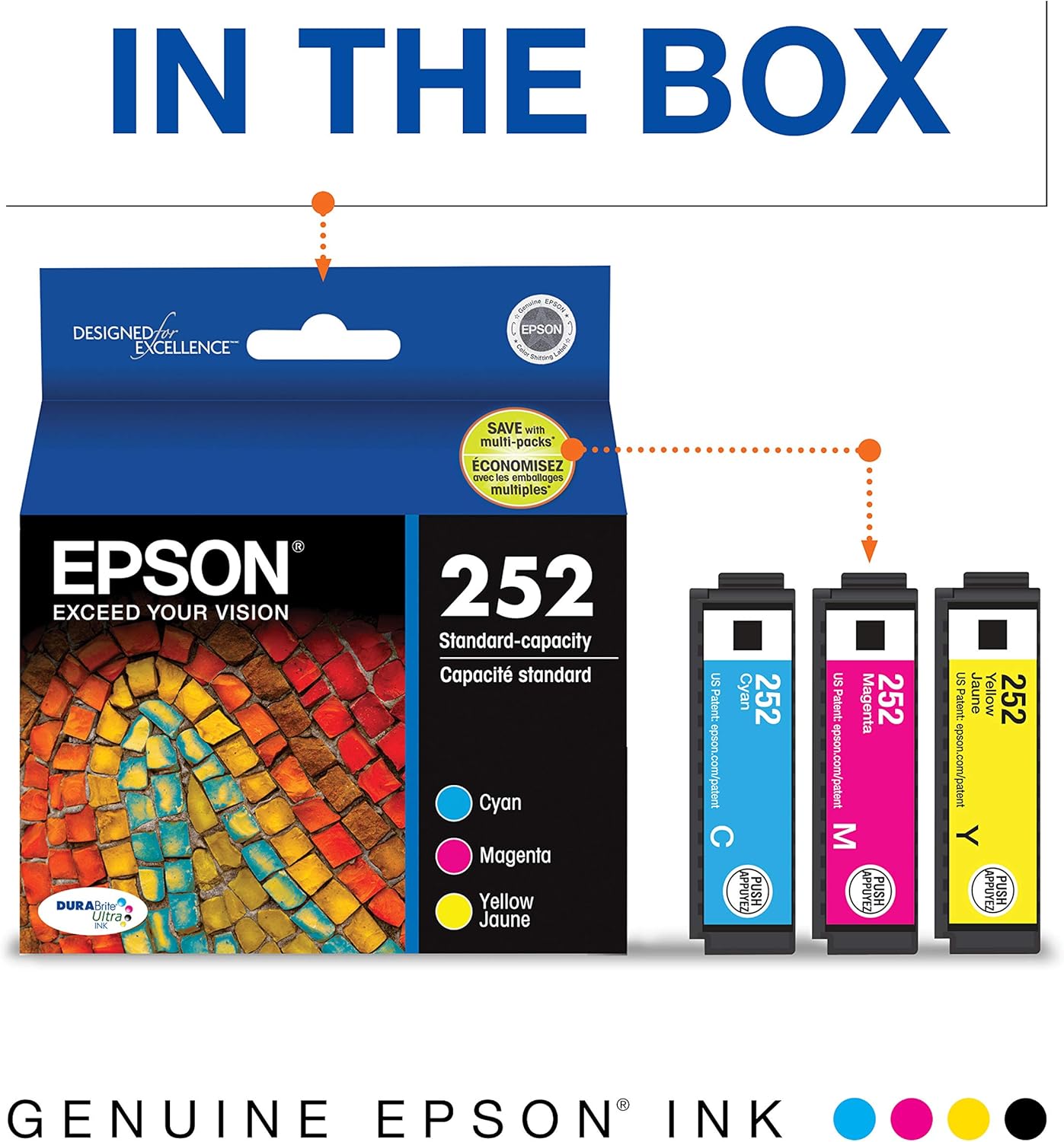 Epson DURABrite Ultra 254XL – Cartucho de tinta de alta capacidad, negro (T254XL120) y EPSON T252 DURABrite Ultra Ink de capacidad estándar