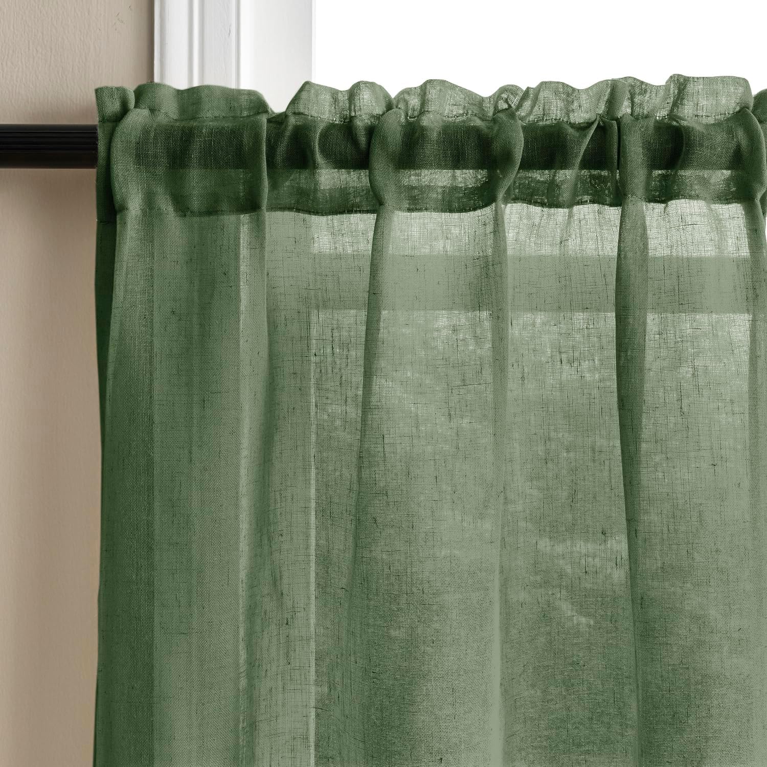XTMYI Cortinas pequeñas de lino verde oliva de 36 pulgadas de largo, con bolsillo para cortinero, cortinas cortas semitransparentes para media