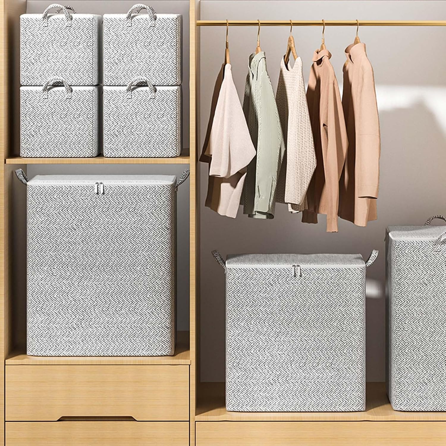 WMQPNNS Bolsa de almacenamiento plegable no tejida para ropa y ropa de cama organiza y ordena con facilidad (Z1-gris, L)