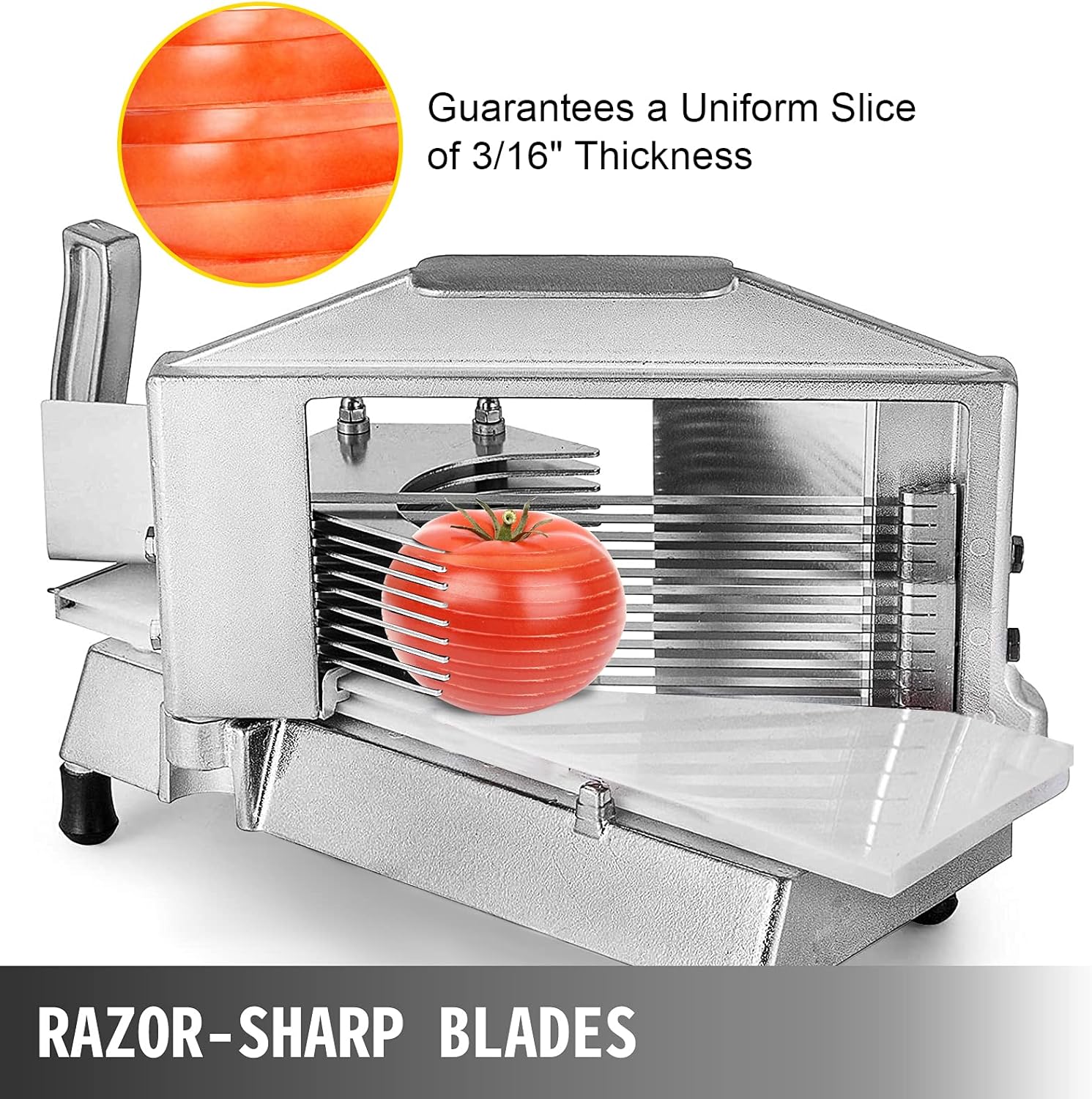 VEVOR Cortador de tomate comercial, cortador de tomate de 316 pulgadas, cortador manual de tomate con tabla de cortar integrada, cuchillas de acero