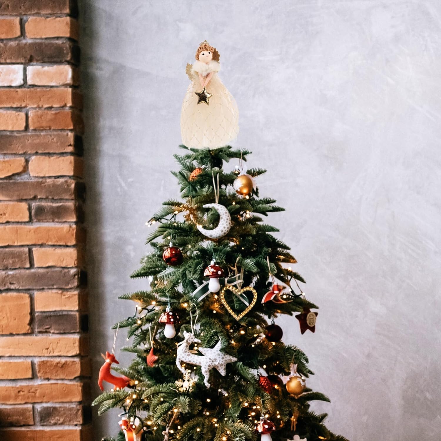 VILLCASE Decoración para árbol de Navidad, muñecos de felpa para árbol de Navidad, estatuas de ángel, adorno de ángel de dibujos animados, ángel con