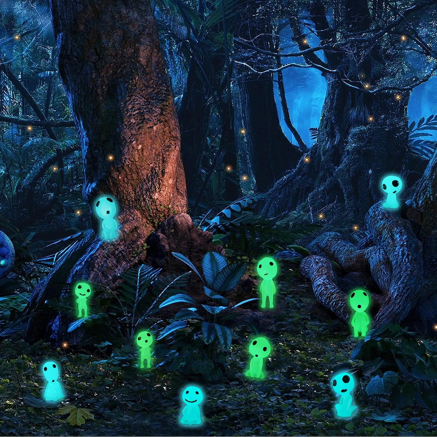 Juego de 20 estatuas de jardín de hadas con aguja fija, luminosa princesa mononoke árbol alienígena micro adornos para bricolaje jardín de hadas