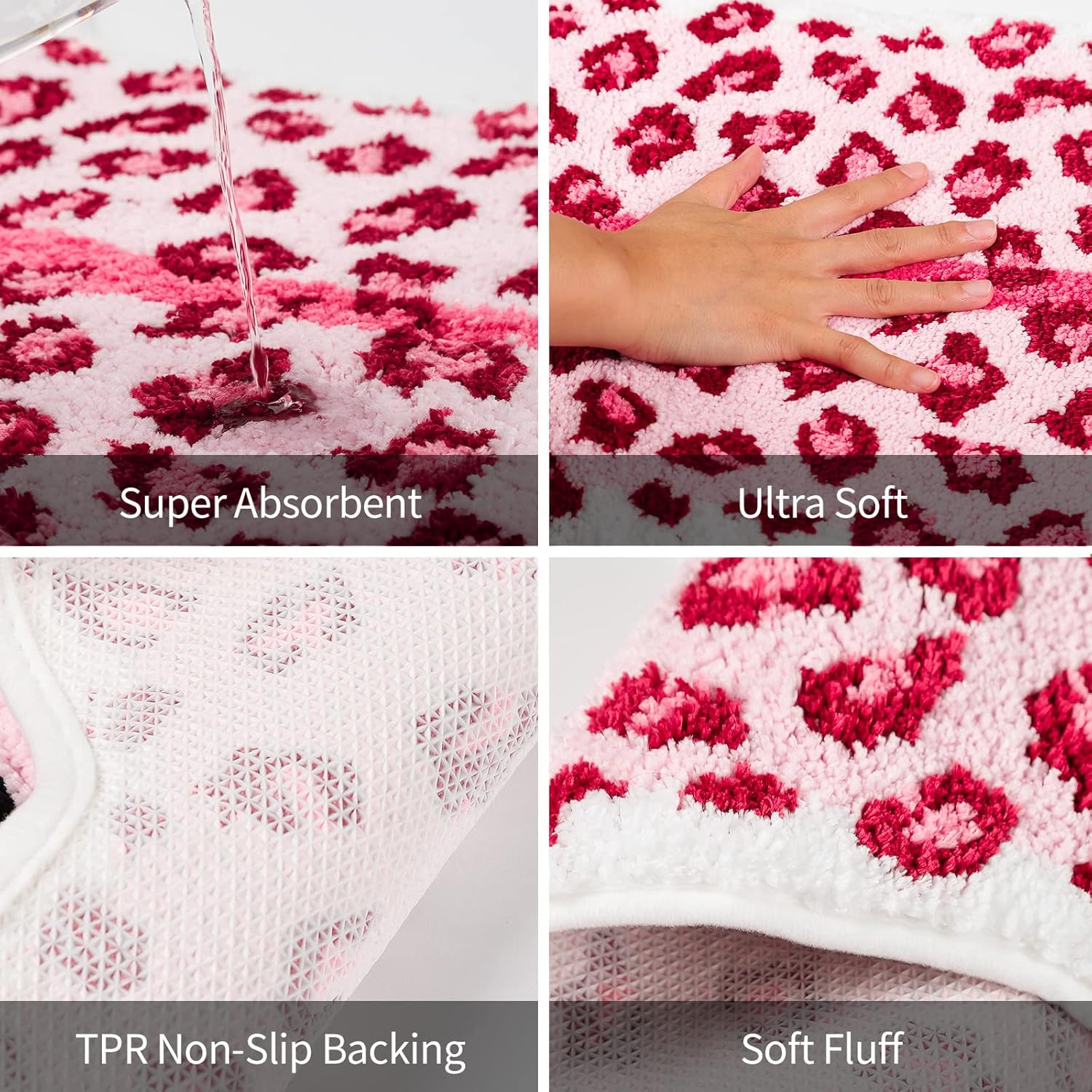Alfombra con estampado de leopardo, tapete de baño de leopardo rosa para baño, tapete antideslizante con estampado de animales, alfombra absorbente