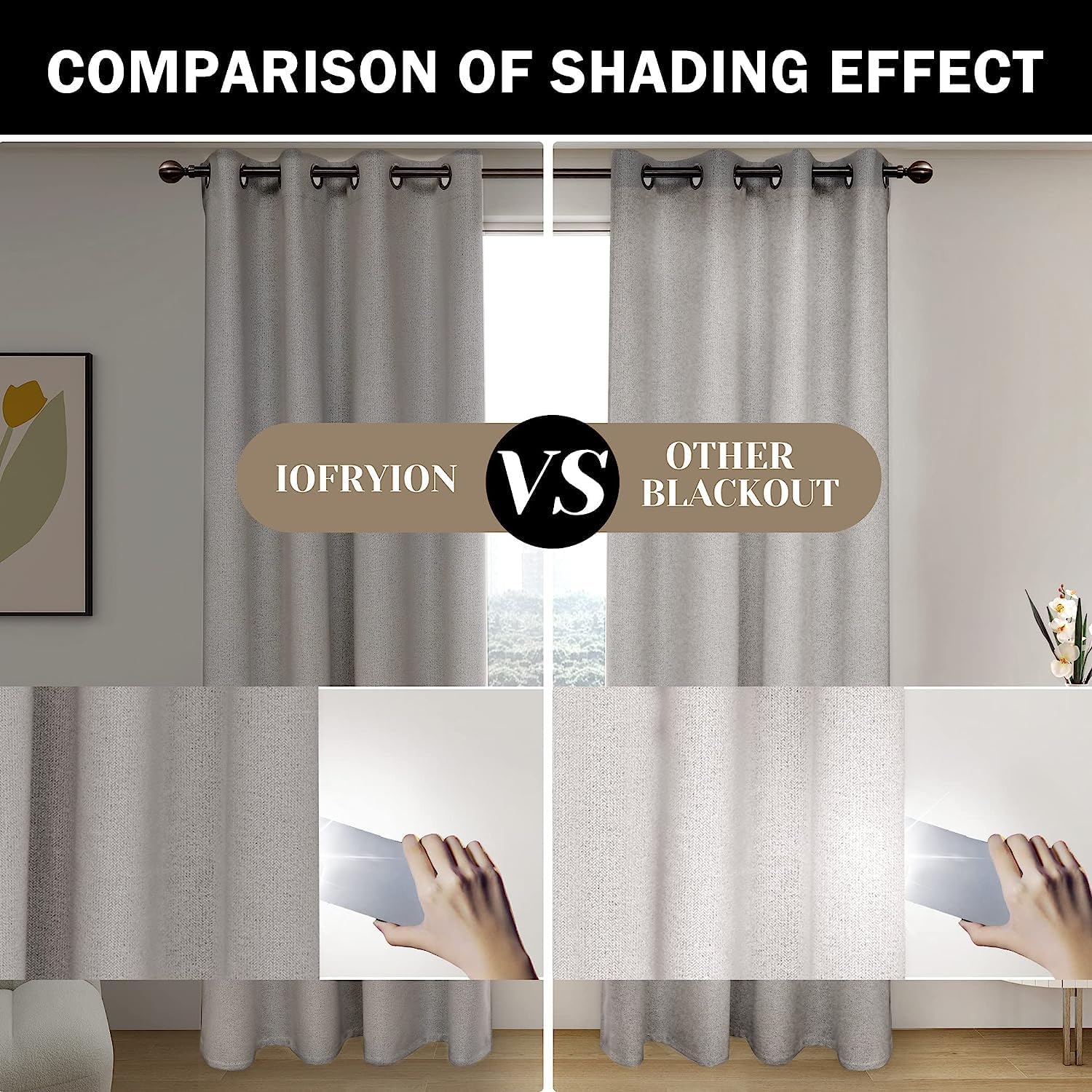 IOFRYION Cortinas texturizadas de lino 100% opacas, cortinas de ventana insonorizadas con forro gris de 3 capas, cortinas con ojales antioxidantes