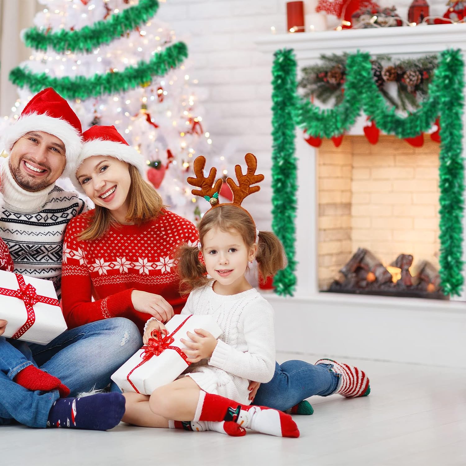 Guirnalda de oropel de Navidad de 59 pies con torsión metálica, guirnalda colgante brillante para árbol de Navidad, suministros de fiesta,
