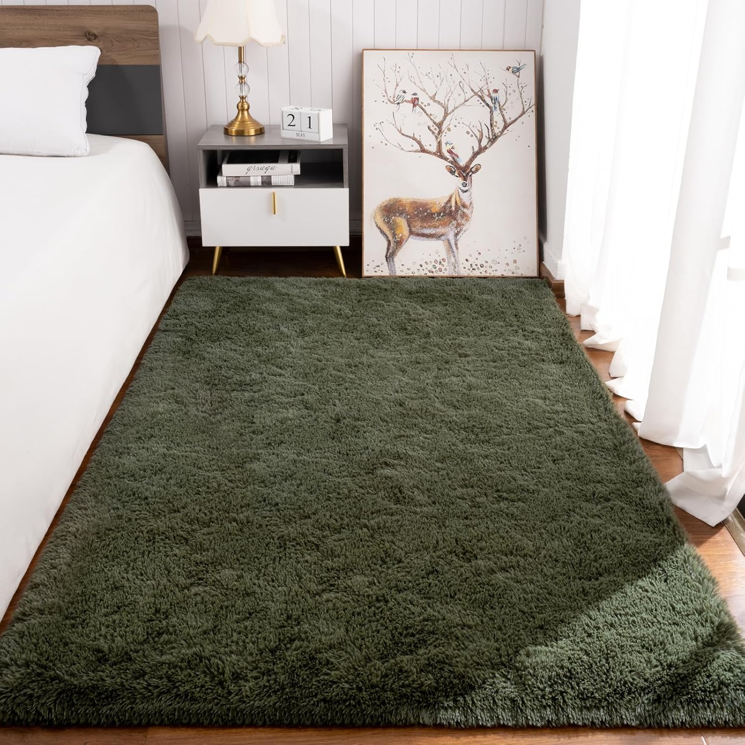 Alfombra peluda ultra suave para sala de estar, de 5 x 7 pies, para interior, moderna, esponjosa, mullida para dormitorio, alfombra de felpa