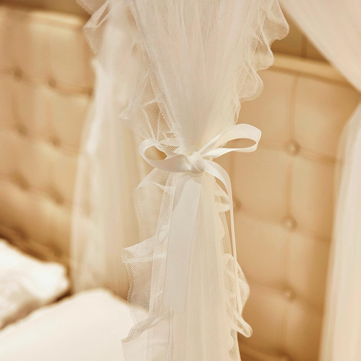 AIOOO Cortinas de princesa de 4 esquinas para niñas, 8 paneles, cortinas de malla transparente de doble capa, decoración de habitación de niñas
