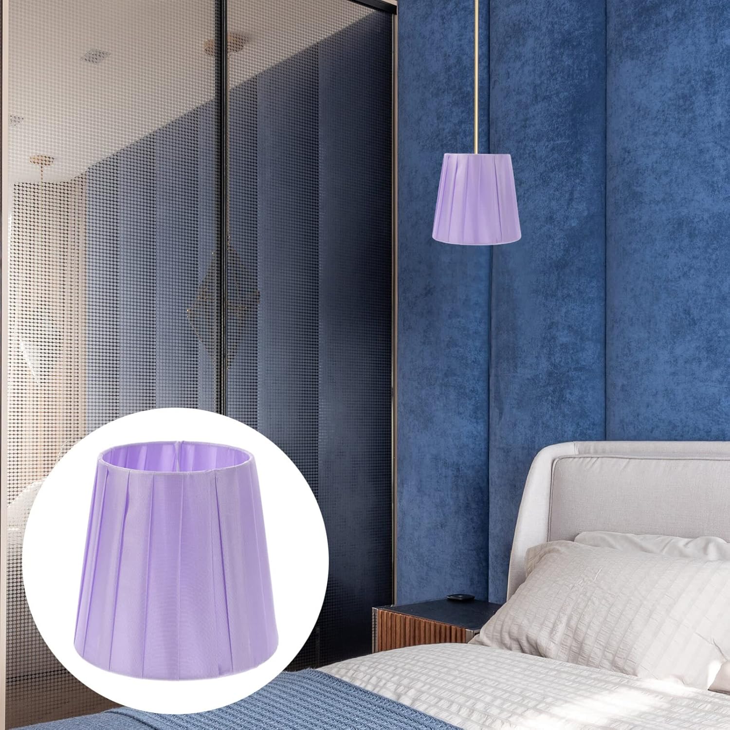 KALLORY Pantalla plisada, cubierta de luz pequeña, pantalla de tela de barril moderna para lámpara de pie de mesa (morado)