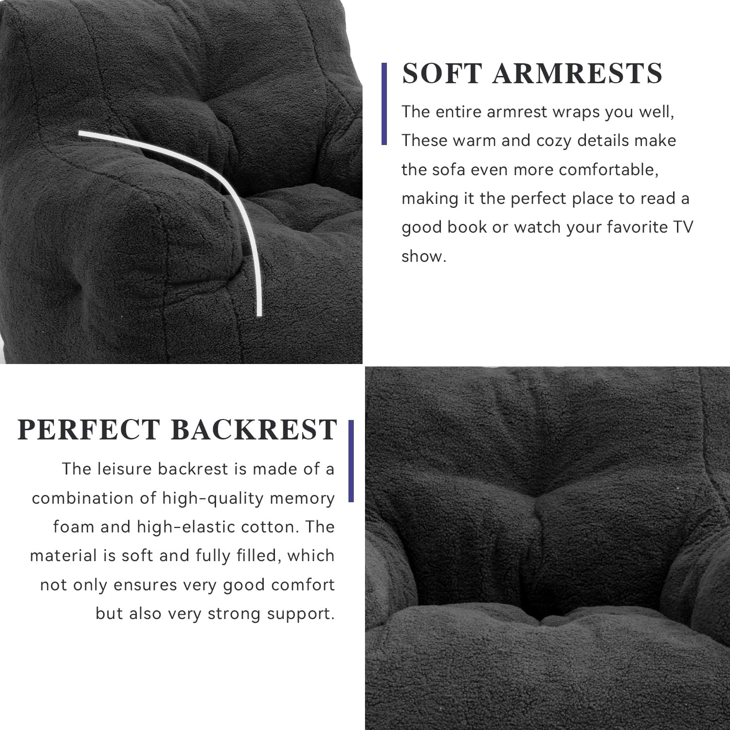 Beanbags – Sillón puff de tela de felpa suave para adultos y niños, lindo y cómodo sillón de ocio para dormitorio, sala de estar, dormitorio o