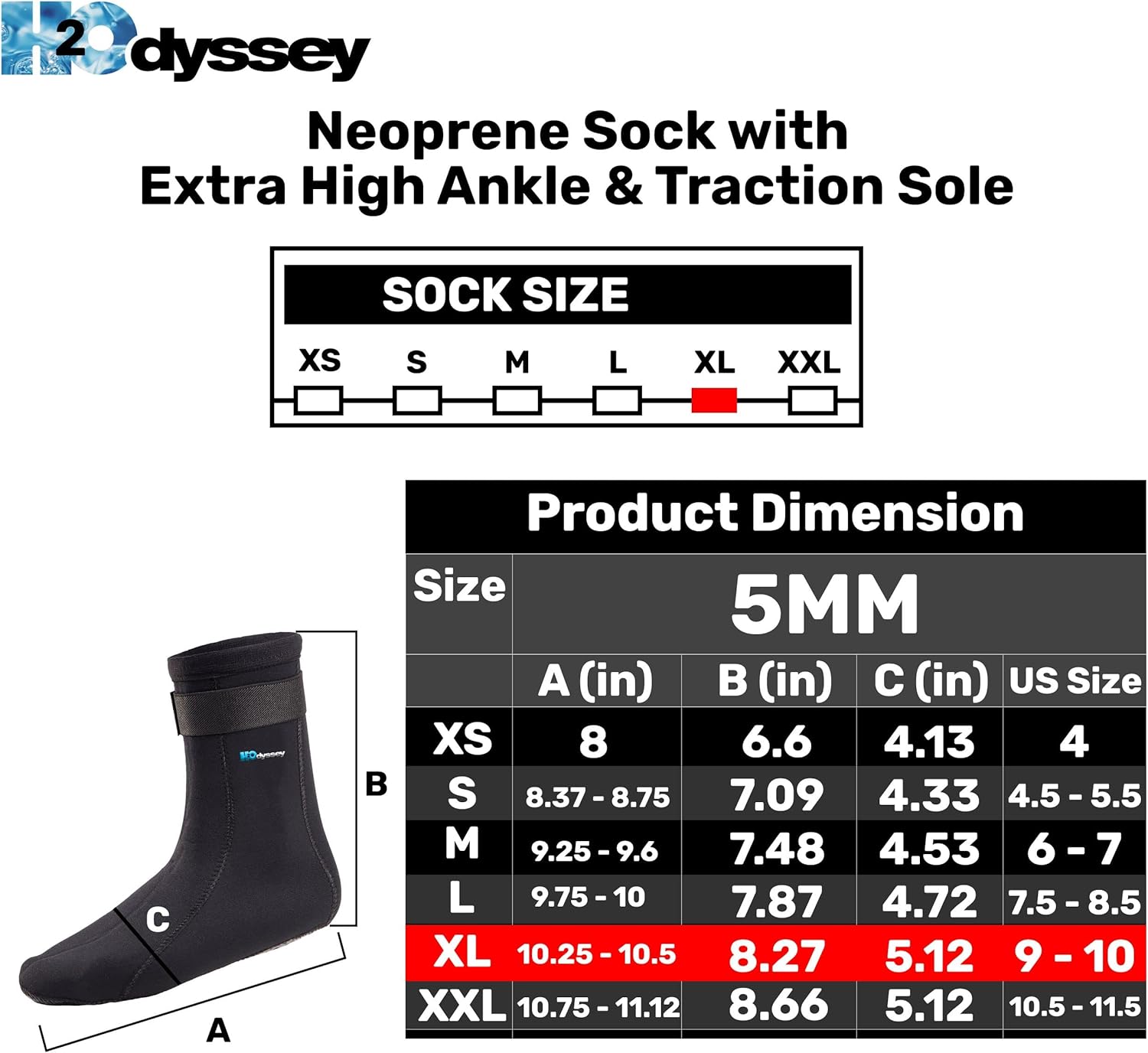 H2ODYSSEY Calcetines de buceo de neopreno de 0.197in – Calcetines de agua con tobillo alto para una protección extendida