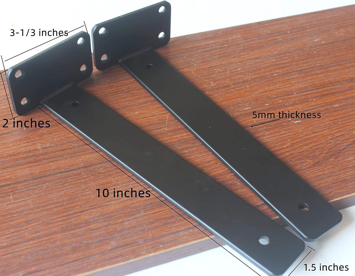 Paquete de 24 soportes de estante en L ocultos negros de 10 pulgadas (15 pulgadas de grosor), soporte de estante de metal, soporte de estante