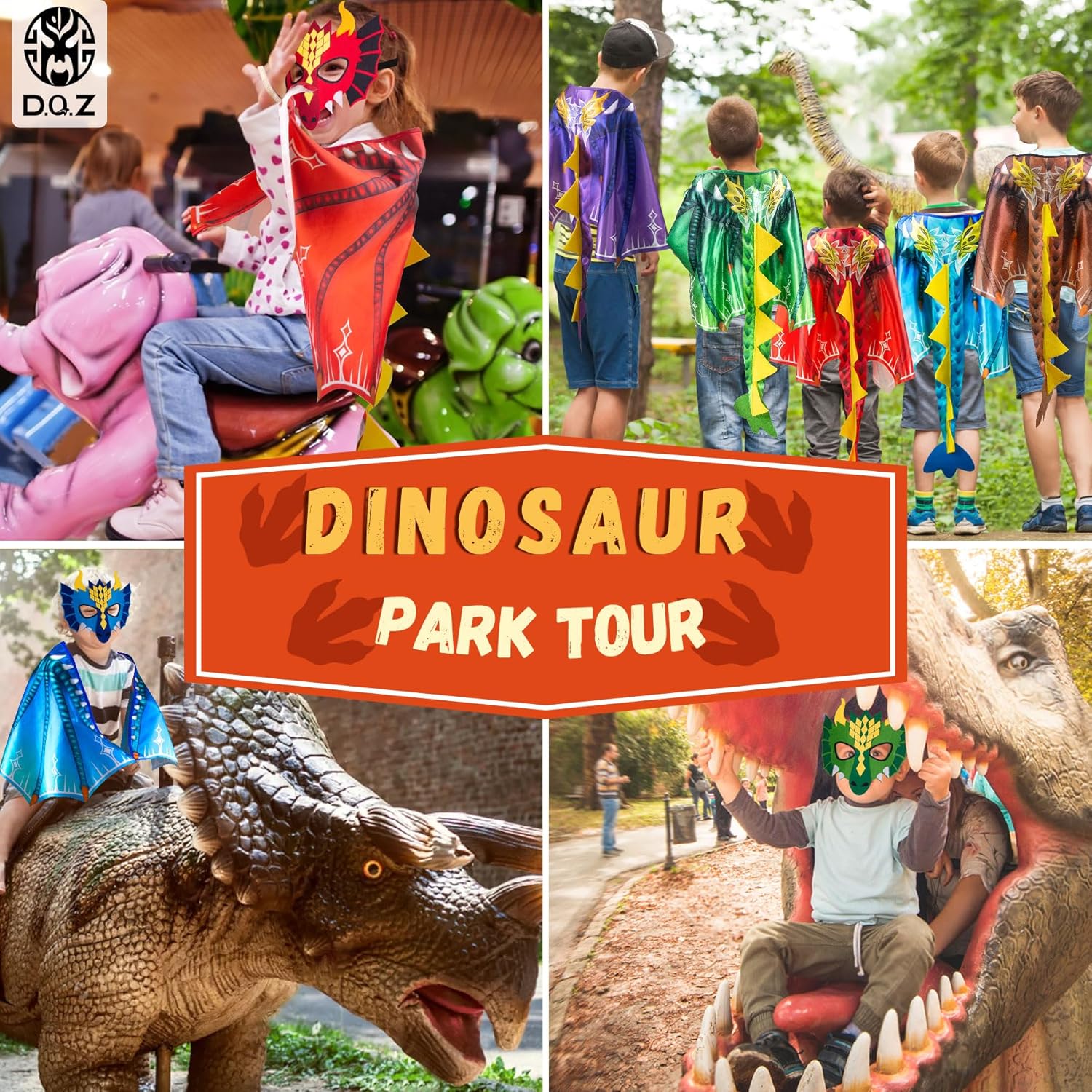 D.Q.Z Disfraz de dinosaurio y alas de dragón para niños con máscara, capa de dinosaurio para niños, regalos de juguetes para fiestas de cumpleaños