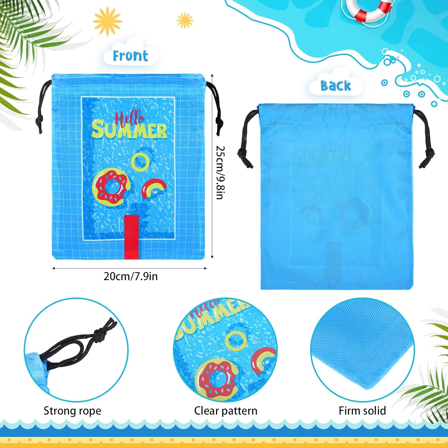 12 bolsas de fiesta de verano en la piscina, con cordón, bolsa de playa, bolsas de regalo, bolsas de regalo de tiburón de playa, suministros de
