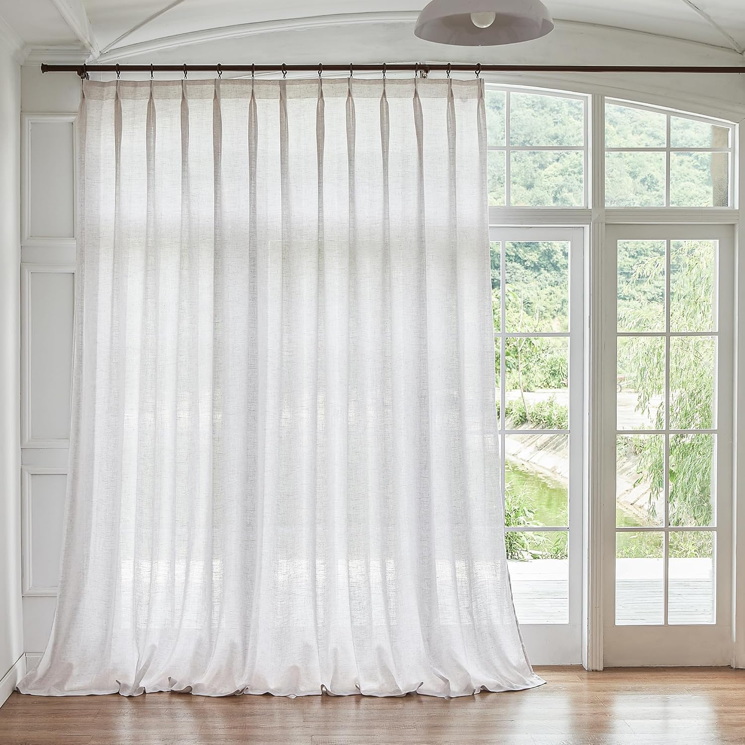 HUTO Cortinas plisadas semitraslúcidas de 80 pulgadas de largo para sala de estar, comedor, color beige y blanco, cortinas plisadas para privacidad